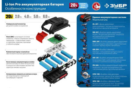 Купить Дрель-шуруповерт акк. ЗУБР DL-201-22 20В Проф. 2 АКБ  2Ач фото №28