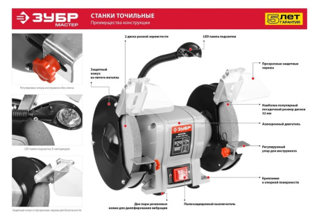 Купить Станок ЗУБР МАСТЕР точильный ЗТШМ-150-250 фото №9