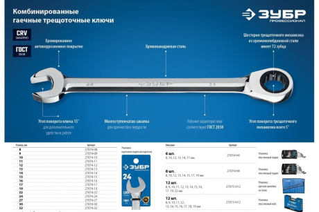 Купить Комбинированный гаечный ключ 27 мм  ЗУБР фото №4