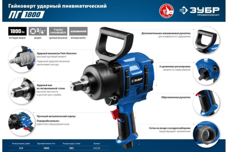 Купить Гайковерт пневматический ударный ЗУБР ПГ-1800 1800Нм  3/4 фото №6