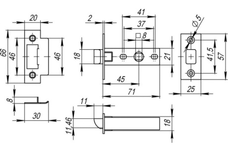 Купить Врезная защелка Fuaro PLASTIC P12-45-25 SN мат. никель 33595 фото №2