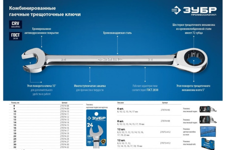 Купить Комбинированный гаечный ключ 30 мм  ЗУБР фото №5