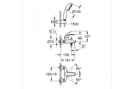 Купить Смеситель для ванны Grohe Eurosmart New с душевым набором  хром  3330220A фото №2